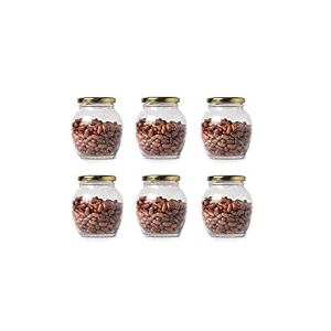 ventuos small glass jar set of 6 pcs coming with metal golden color air tight and rust proof cap capacity 400 ml approx made in india glass container air tight matka shape