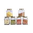 Ventuos Small Glass jar Set of 6 pcs Coming with Metal Golden Color Air Tight and Rust Proof Cap, Capacity 400 ml Approx. Made in India (Glass Container Air Tight) (Square Shape)