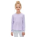 Venzina® Girls' Long Sleeve Workout Top with Thumbholes Quick-Dry 4-Way Stretch Moisture Wicking Shirt for Yoga, Dance, Gymnastics(Age 6-10)