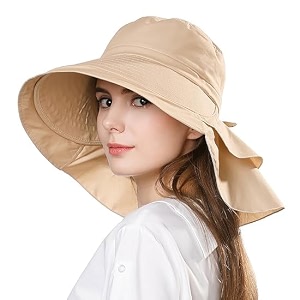 venzina polyester sun hat for women wide brim uv protection beach beige