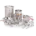 VENZIO Premium 101-Piece Stainless Steel Dinner Set | Complete Kitchen Combo with Storage Drum, Cookware, and Cutlery | Mirror Finish Food-Grade Steel Gift Set for Home and Weddings