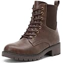Vepose Women's Lace Up Combat Ankle Boots with Zipper and Lug Sole