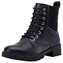 Vepose Women's Lace Up Combat Ankle Boots with Zipper and Lug Sole
