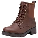 Vepose Women's Lace Up Combat Ankle Boots with Zipper and Lug Sole