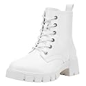 VEPOSE Women's Lace-Up Combat Ankle Boots with Chunky Platform Heel