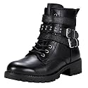Vepose Women's Lace Up Combat Ankle Boots with Zipper and Lug Sole