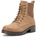 Vepose Women's Lace Up Combat Ankle Boots with Zipper and Lug Sole