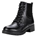 Vepose Women's Lace Up Combat Ankle Boots with Zipper and Lug Sole