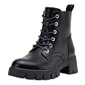Vepose Women's Lace-Up Combat Ankle Boots with Chunky Platform Heel