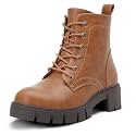 VEPOSE Women's Lace-Up Combat Ankle Boots with Chunky Platform Heel
