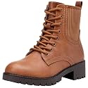 Vepose Women's Lace Up Combat Ankle Boots with Zipper and Lug Sole