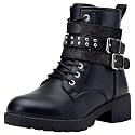 Vepose Women's Lace Up Combat Ankle Boots with Zipper and Lug Sole