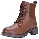 Vepose Women's Lace Up Combat Ankle Boots with Zipper and Lug Sole