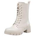 Vepose Women's Mid Calf Combat Lace Up Chunky Platform Boots