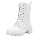 Vepose Women's Mid Calf Combat Lace Up Chunky Platform Boots
