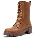 Vepose Women's Mid Calf Combat Lace Up Chunky Platform Boots