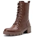 Vepose Women's Mid Calf Combat Lace Up Chunky Platform Boots