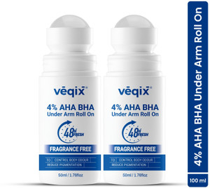 veqix 4 aha bha  reduces pigmentation  odour  fragrance free underarm deodorant roll-on - for women 100 ml pack of 2