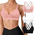 VEQKING Seamless V-Neck Cross Back Women Sports Bra for Small Chest, 3 Pack