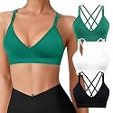 VEQKING Seamless V-Neck Cross Back Women Sports Bra for Small Chest, 3 Pack
