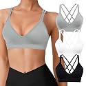 VEQKING Seamless V-Neck Cross Back Women Sports Bra for Small Chest, 3 Pack