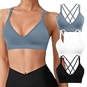VEQKING Seamless V-Neck Cross Back Women Sports Bra for Small Chest, 3 Pack