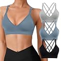 VEQKING Seamless V-Neck Cross Back Women Sports Bra for Small Chest, 3 Pack