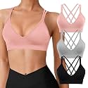 VEQKING Seamless V-Neck Cross Back Women Sports Bra for Small Chest, 3 Pack