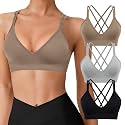 VEQKING Seamless V-Neck Cross Back Women Sports Bra for Small Chest, 3 Pack