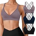 VEQKING Seamless V-Neck Cross Back Women Sports Bra for Small Chest, 3 Pack