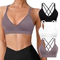VEQKING Seamless V-Neck Cross Back Women Sports Bra for Small Chest, 3 Pack