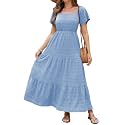 VERABENDI Women's Off Shoulder Summer Casual Long Ruffle Beach Maxi Dress with Pockets