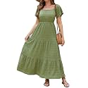 VERABENDI Women's Off Shoulder Summer Casual Long Ruffle Beach Maxi Dress with Pockets