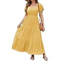 VERABENDI Women's Off Shoulder Summer Casual Long Ruffle Beach Maxi Dress with Pockets