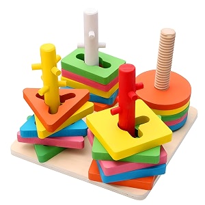 verat montessori wooden shape sorter toy  color amp shape matching stacking puzzle  educational learning toy for toddlers boys amp girls age 1 2 3 years 4 shape box
