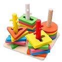 VERAT Montessori Wooden Shape Sorter Toy | Color &amp; Shape Matching Stacking Puzzle | Educational Learning Toy for Toddlers Boys &amp; Girls Age 1 2 3 Years (4 Shape Box)