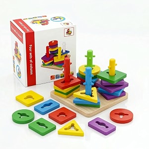 verat montessori wooden shape sorter toy  color amp shape matching stacking puzzle  educational learning toy for toddlers boys amp girls age 1 2 3 years 4 shape woodan