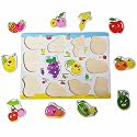 VERAT Wooden Clock Teaching Time Number Blocks Shape Color Stacking Sorting Montessori Early Learning Educational Toy | Gift for 3 Year Old Toddler Baby Kids (Wooden Fruit Puzzle Toy)