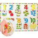 VERAT Wooden Clock Teaching Time Number Blocks Shape Color Stacking Sorting Montessori Early Learning Educational Toy | Gift for 3 Year Old Toddler Baby Kids (1 to 10 Wooden Puzzle)