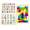 VERAT Wooden Peg Puzzle for Toddlers, 3 Pack Toddler Puzzles Set for 3 4 5 Years Old Education Learning Toys for Girls and Boys for Toddlers (Alphabets, Numbers &amp; Puzzle)