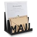 Vercraft 2 Slot Mail Holder Countertop, Wooden Letter Holder for Desk Black Mail Organizer with Cutout Lettering Design for Office Desktop Envelope and Document Storage Rack