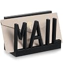 Vercraft Mail Holder Countertop, Wooden Letter Holder for Desk Black Mail Organizer with Cutout Lettering Design for Office Desktop Envelope and Document Storage Rack