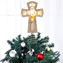 Vercraft Nativity Cross Christmas Tree Topper Lighted 3D Wooden Decoration