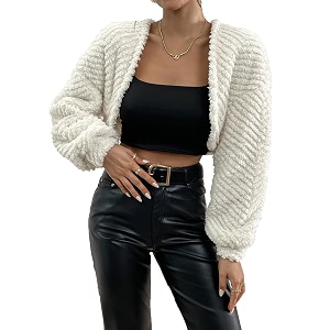 Verdusa Womens Fuzzy Crop Cardigan Long Sleeve