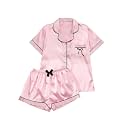 Verdusa Women‘s Silk Pajama Sets 2 Piece Cute Pjs Button Shirt with Shorts