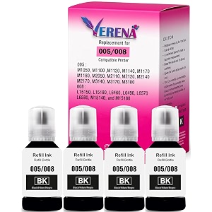 verena 005008 black refill ink for epson l6460l6490l6550l6570l6580l11160l15150l15160 printer black - 4pcs