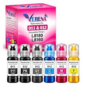 verena 011 amp 012 refill ink bottle compatible for epson l8180 and l8160 printer bk c m y gy pb set - black cyan magenta yellow grey photo black