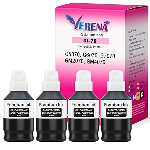 verena gi-7071 refill ink compatible for canon pixma gm2070 gm4070 g5070 g6070 g1020 g2020 g2021 g2060 g3020 g3060 printers black pack of 4