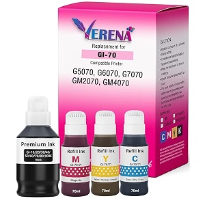 verena gi-7071 refill ink compatible for canon pixma gm2070 gm4070 g5070 g6070 g1020 g2020 g2021 g2060 g3020 g3060 printers black 170ml amp color 70ml each bottle black cyan magenta yellow
