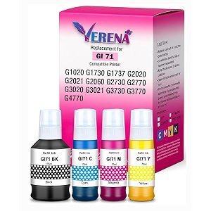 verena gi-71 refill ink compatible with canon pixma g1020 g2020 g2021 g2060 g3020 g3021 and g3060 printers black cyan magenta yellow pack of 4